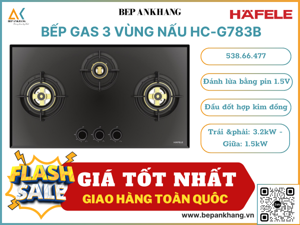 Bếp gas 3 vùng nấu Hafele HC-G783B - 538.66.477 